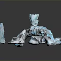 Rock And Crystal Scene Components Featuring Arched Standing Irregular Blocks And Small Blue White Crystals