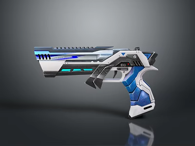 Futuristic Pistol Weapon With Blue And White Design Glowing Accents And Metallic Structure 3d model