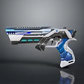 Futuristic Pistol Weapon With Blue And White Design Glowing Accents And Metallic Structure