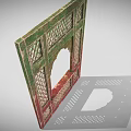 Traditional Decorative Frame with Colorful Patterns Arched Top and Intricate Lattice Design