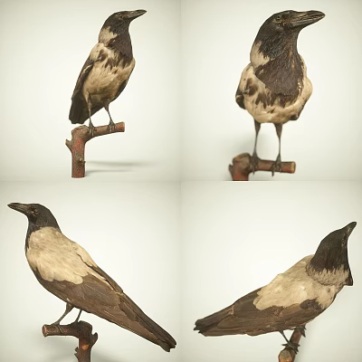Detailed Crow Perched On Branch Shown In Various Angles Clear 3d model Detailed Crow Perched On Branch Shown In Various Angles Clear 3d model