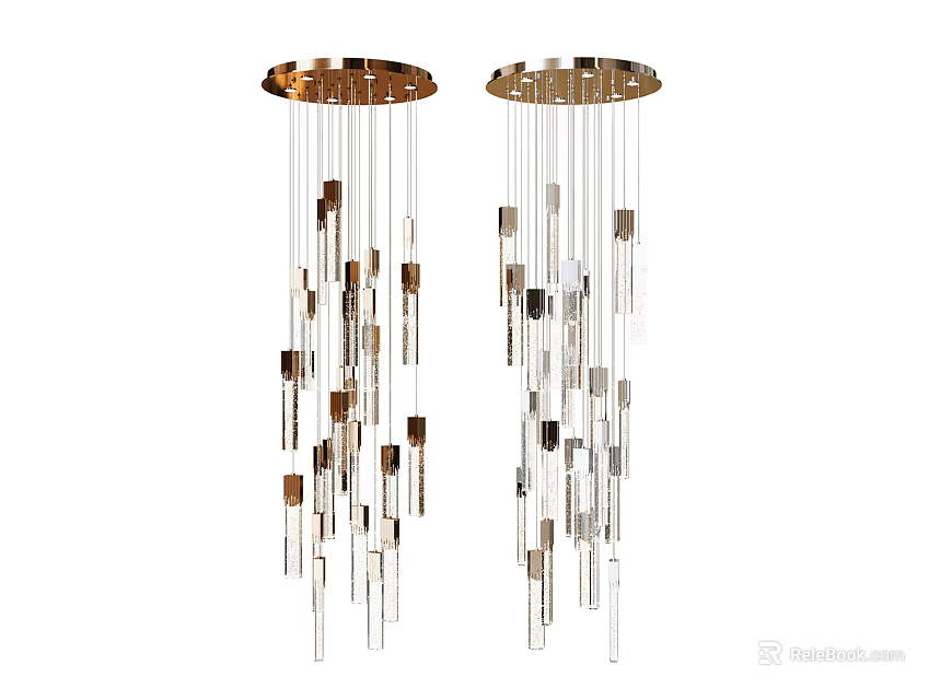 Modern Metallic Chandeliers with Hanging Gold and Silver Strips for Contemporary Interior Decoration 3d model 