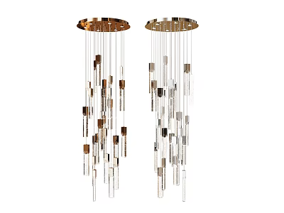 Modern Metallic Chandeliers with Hanging Gold and Silver Strips for Contemporary Interior Decoration 3d model