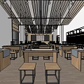 School Modern Learning Space With Wooden Ceiling Tables And Stools In Open Layout 3d model