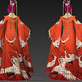 Game Movie Character Wearing Red Robe With White Crane Patterns And Dark Vertical Stripes 3d model