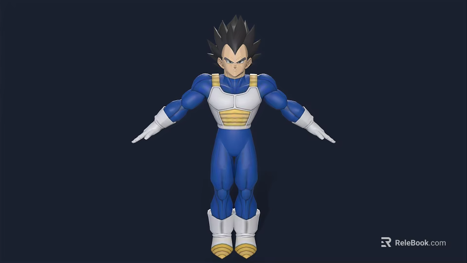 Game And Anime Character Vegeta With Spiky Black Hair Blue Battle Suit Yellow Accents 3d model 