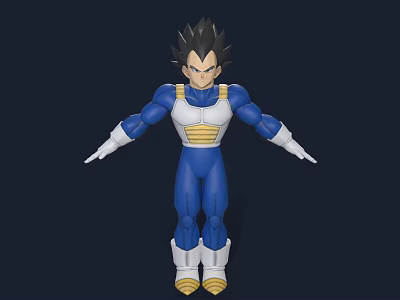 Game And Anime Character Vegeta With Spiky Black Hair Blue Battle Suit Yellow Accents 3d model