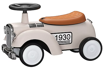Vintage 1936 Beige Toy Car With Brown Seat And White Wheels 3d model