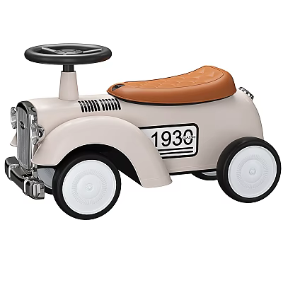 Vintage 1936 Beige Toy Car With Brown Seat And White Wheels 3d model