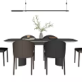 Modern Dining Table Set With Leather Chairs Hanging Light And Plant Decor 3d model