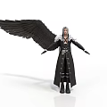 Man With Black Wings Silver Hair In Long Black Coat Spreading Arms