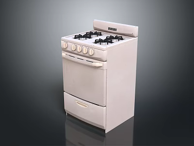 White Gas Stove With Multiple Burners Oven And Control Knobs For Kitchen 3d model