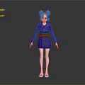 Game Movie Character With Blonde Hair Purple Kimono Dress Pink Sash White Gloves Sandals