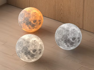 Modern Moon Shaped Floor Lamps With Yellow And Gray Design On Wooden Floor 3d model