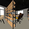 Modern Conference Room Interior With Meeting Tables Comfortable Chairs And Bookshelves