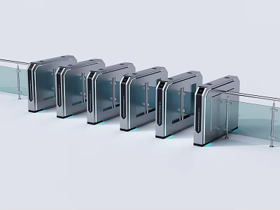 Modern Public Facilities Turnstiles With Glass Barriers In Transit Area 3d model