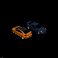 Orange Modified Sports Car Featuring Black Stripes And Dark Colored Vehicle Behind