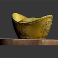 Traditional Gold Jewelry Yuanbao Shape With Carved Design On Wooden Base