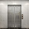 Modern Elevator Hallway Interior With Marble Walls Vertical Striped Doors And Control Panel 3d model