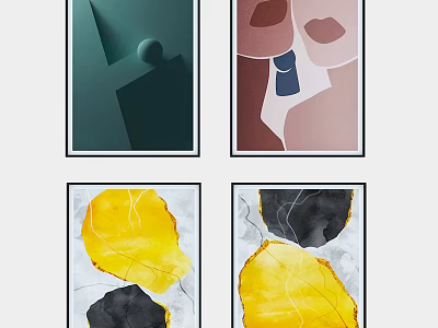 Modern Abstract Wall Art Decorative Paintings With Colorful Geometric Shapes 3d model