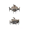 Modern Round Dining Table Set With Matching Chairs And Decorative Centerpiece 3d model