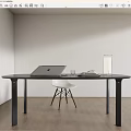 Modern Dining Table Set With Black Table White Chair Laptop Book Glass And Lamp