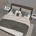 Cozy Double Bed with Upholstered Headboard Pillows and Nightstands in Modern Bedroom
