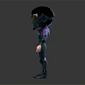 Two Stylish Character Designs With Purple Green Outfits Helmet And Protective Armor