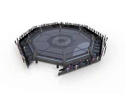 Octagon Fighting Cage Arena With Surrounding Audience And Seating Structure 3d model