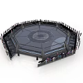 Octagon Fighting Cage Arena With Surrounding Audience And Seating Structure
