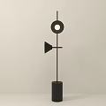 Modern Black Floor Lamp With Circular Light And Conical Element On Cylindrical Base 3d model