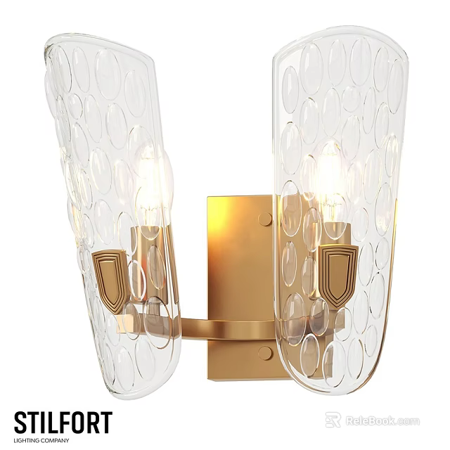 Modern Wall Sconce With Transparent Glass Circular Patterns And Golden Metal Base 3d model 
