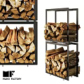Stylish Fireplace Wood Storage Rack With Stacked Logs And Metal Frame