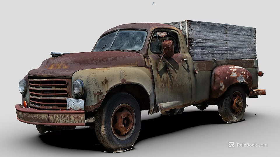 Vintage Rusty Truck With Weathered Body Classic Wooden Bed And Old Exterior 3d model 