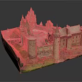 Detailed Ancient Castle Architecture Model Featuring Towers Stone Walls and Green Grass