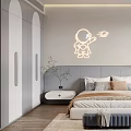 Modern Kids Room Interior with Astronaut Light Bed Storage Cabinets Stuffed Toy and Bay Window