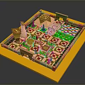 Colorful Courtyard Model With Patterned Tiles Green Lawn And Decorative Structures