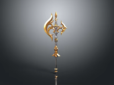 Golden Ornate Fantasy Weapon With Intricate Designs And Shiny Finish 3d model