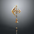 Golden Ornate Fantasy Weapon With Intricate Designs And Shiny Finish