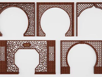 Wooden Door Arch Traditional Chinese Carved Lattice Design For Interior Decoration 3d model