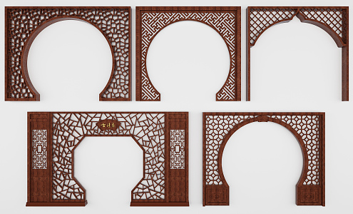 Mid-style door arch partition combination 3d model