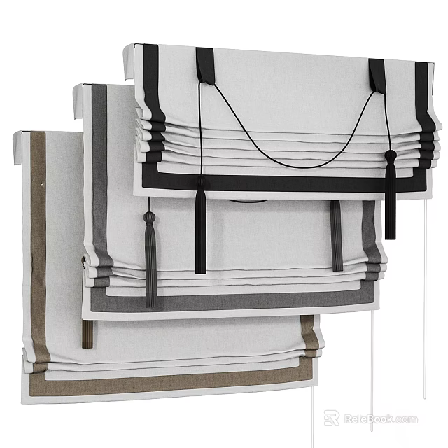 Stylish Roman Blinds In Various Neutral Colors With Tassel Accents And Pleated Design 3d model 