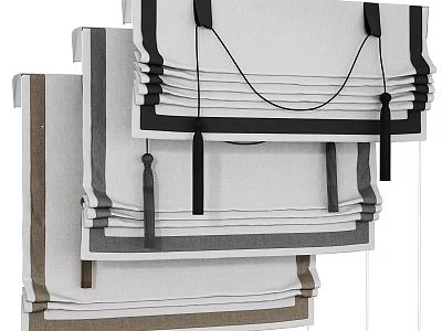 Stylish Roman Blinds In Various Neutral Colors With Tassel Accents And Pleated Design 3d model