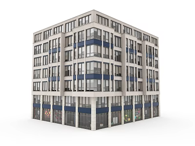 Modern Multi Storey Commercial Building With Light Exterior And Ground Floor Storefronts 3d model