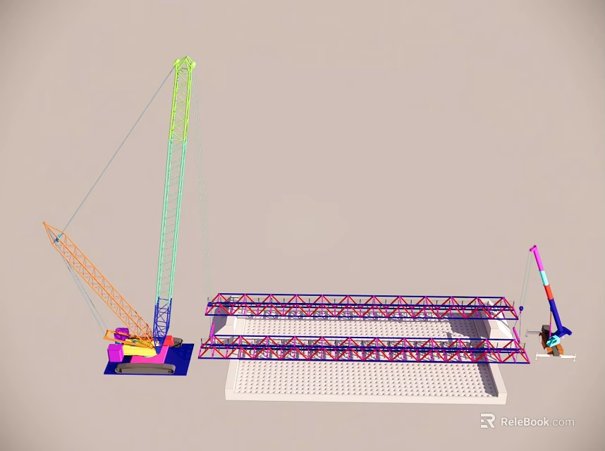 Industrial Construction Site With Multiple Tower Cranes And Steel Frame Structure 3d model 