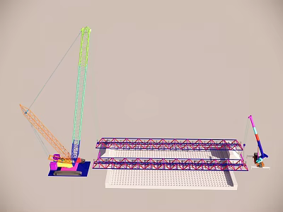 Industrial Construction Site With Multiple Tower Cranes And Steel Frame Structure 3d model