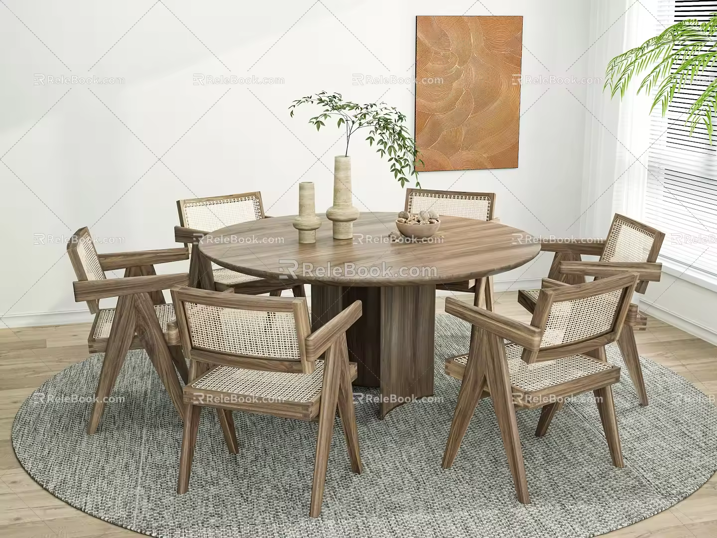 Quiet Style Dining Table and Chair Combination Cream Style Dining Table and Chair Solid Wood Dining Table and Chair 3d model