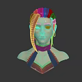 Female Character 3D Bust With Pink Hair Green Eyes Silver Collar And Earrings
