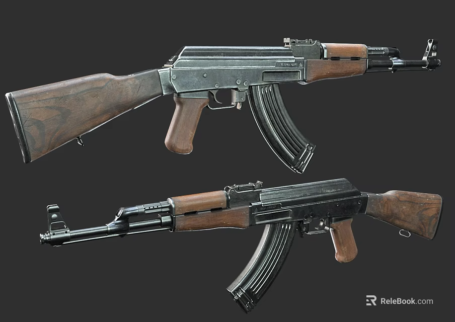 Tactical Rifles With Wooden Stock And Metal Parts In Military Style Dual 3d model 
