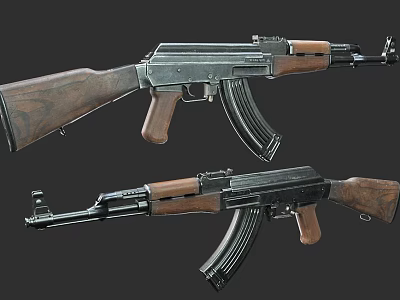 Tactical Rifles With Wooden Stock And Metal Parts In Military Style Dual 3d model